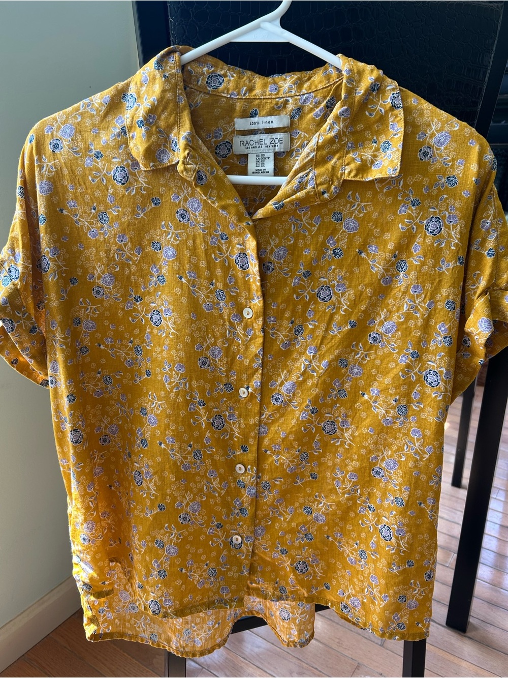 EUC Rachel Zoe short sleeve boxy floral linen blouse